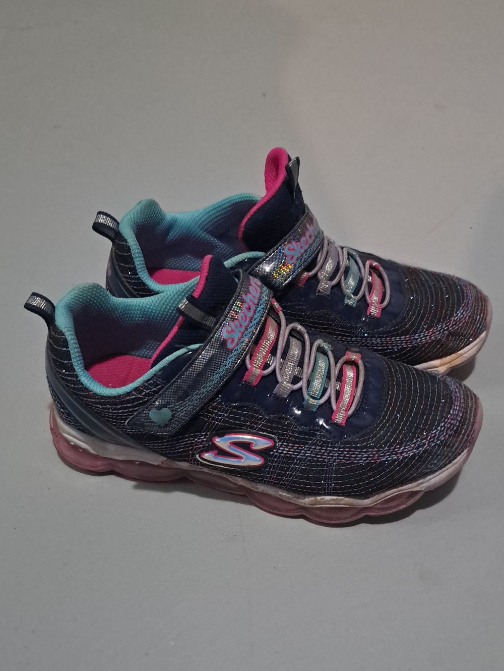 Skechers Kids Navy Sneakers with Pink and Teal Accents
